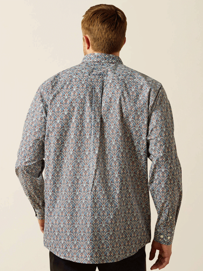 Ariat 10062183 Mens Tegan Classic Fit Long Sleeve Shirt Blue front view. If you need any assistance with this item or the purchase of this item please call us at five six one seven four eight eight eight zero one Monday through Saturday 10:00a.m EST to 8:00 p.m EST