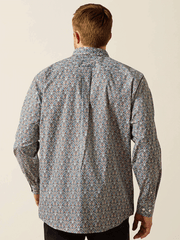 Ariat 10062183 Mens Tegan Classic Fit Long Sleeve Shirt Blue back view. If you need any assistance with this item or the purchase of this item please call us at five six one seven four eight eight eight zero one Monday through Saturday 10:00a.m EST to 8:00 p.m EST