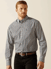 Ariat 10062183 Mens Tegan Classic Fit Long Sleeve Shirt Blue front view. If you need any assistance with this item or the purchase of this item please call us at five six one seven four eight eight eight zero one Monday through Saturday 10:00a.m EST to 8:00 p.m EST