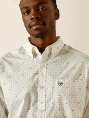 Ariat 10062209 Mens Buster Classic Fit Shirt White close up. If you need any assistance with this item or the purchase of this item please call us at five six one seven four eight eight eight zero one Monday through Saturday 10:00a.m EST to 8:00 p.m EST