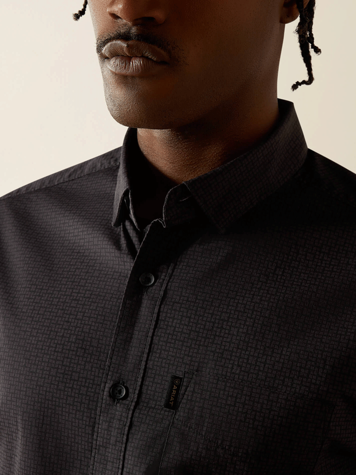 Ariat 10062216 Mens Michael Modern Fit Long Sleeve Shirt Black front view. If you need any assistance with this item or the purchase of this item please call us at five six one seven four eight eight eight zero one Monday through Saturday 10:00a.m EST to 8:00 p.m EST