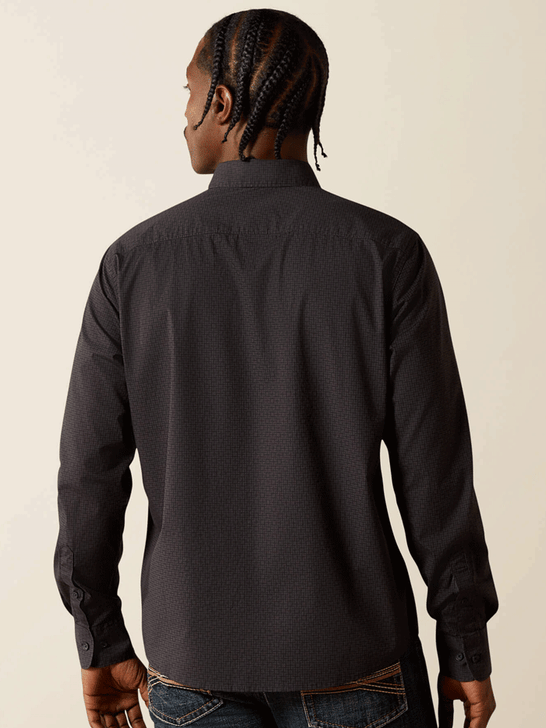 Ariat 10062216 Mens Michael Modern Fit Long Sleeve Shirt Black back view. If you need any assistance with this item or the purchase of this item please call us at five six one seven four eight eight eight zero one Monday through Saturday 10:00a.m EST to 8:00 p.m EST