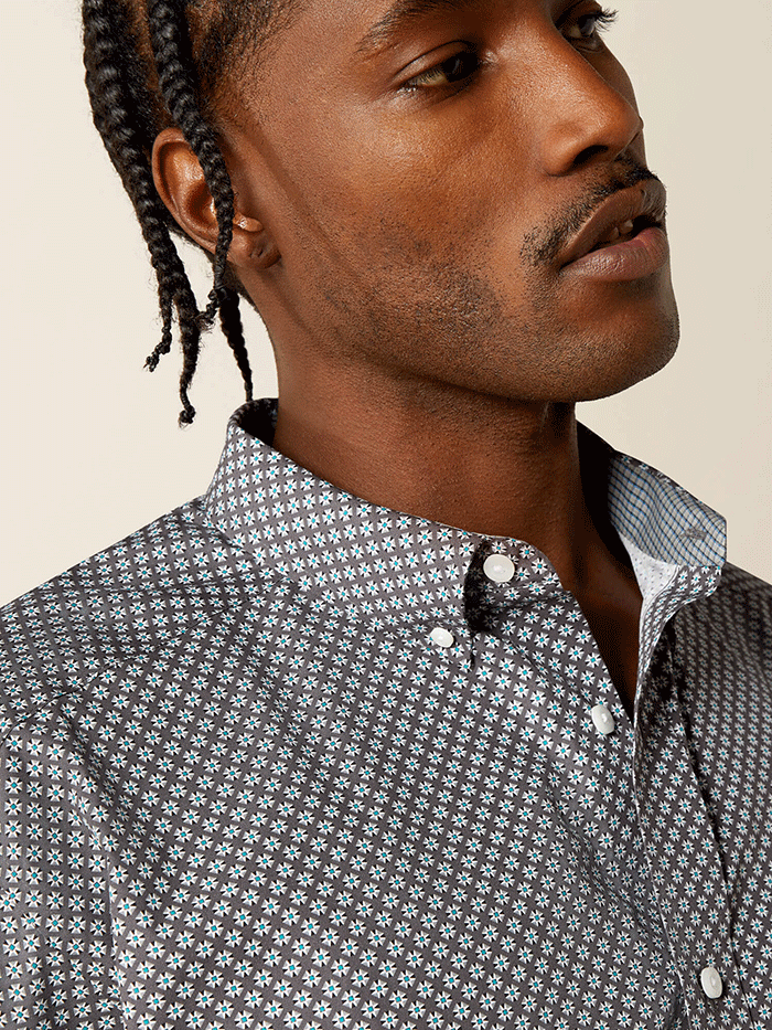 Ariat 10062228 Mens Wrinkle Free Caleb Classic Fit Shirt Dark Grey front view. If you need any assistance with this item or the purchase of this item please call us at five six one seven four eight eight eight zero one Monday through Saturday 10:00a.m EST to 8:00 p.m EST