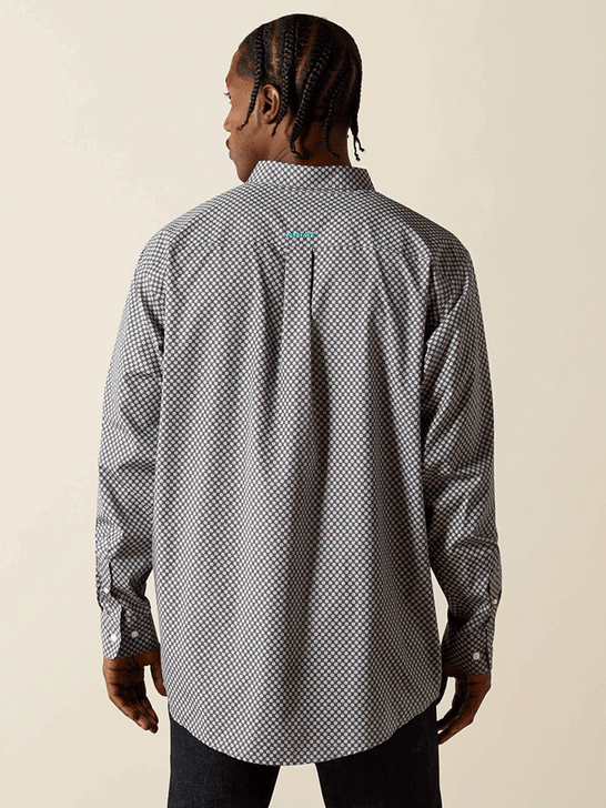 Ariat 10062228 Mens Wrinkle Free Caleb Classic Fit Shirt Dark Grey back view. If you need any assistance with this item or the purchase of this item please call us at five six one seven four eight eight eight zero one Monday through Saturday 10:00a.m EST to 8:00 p.m EST