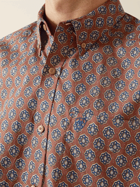 Ariat 10062239 Mens Shaw Classic Fit Long Sleeve Shirt Light Brown front close up view. If you need any assistance with this item or the purchase of this item please call us at five six one seven four eight eight eight zero one Monday through Saturday 10:00a.m EST to 8:00 p.m EST