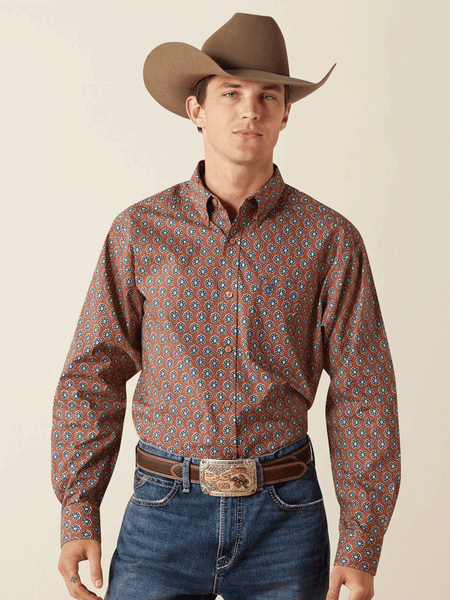 Ariat 10062239 Mens Shaw Classic Fit Long Sleeve Shirt Light Brown front view. If you need any assistance with this item or the purchase of this item please call us at five six one seven four eight eight eight zero one Monday through Saturday 10:00a.m EST to 8:00 p.m EST