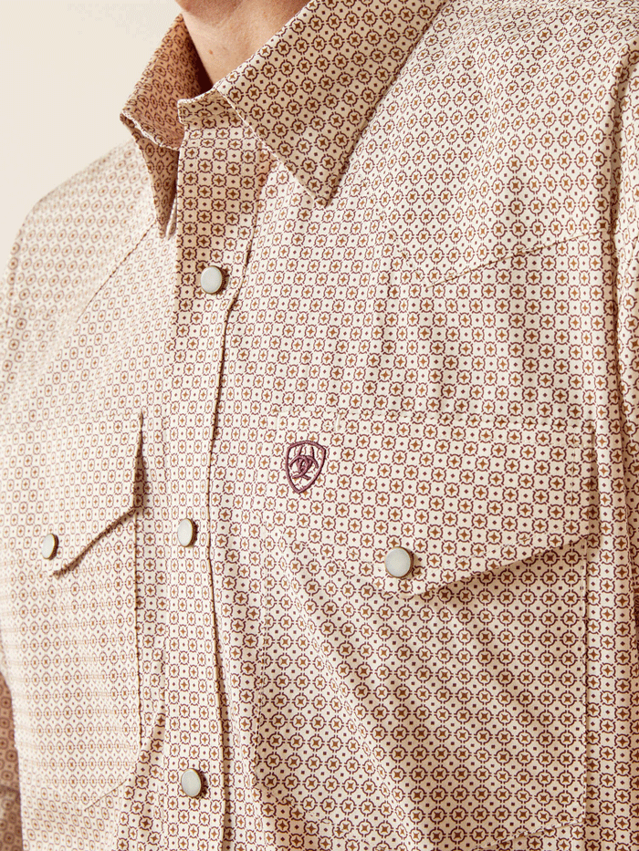 Ariat 10062353 Mens Wrinkle Free Eddie Classic Fit Shirt Off White Natural front view. If you need any assistance with this item or the purchase of this item please call us at five six one seven four eight eight eight zero one Monday through Saturday 10:00a.m EST to 8:00 p.m EST
