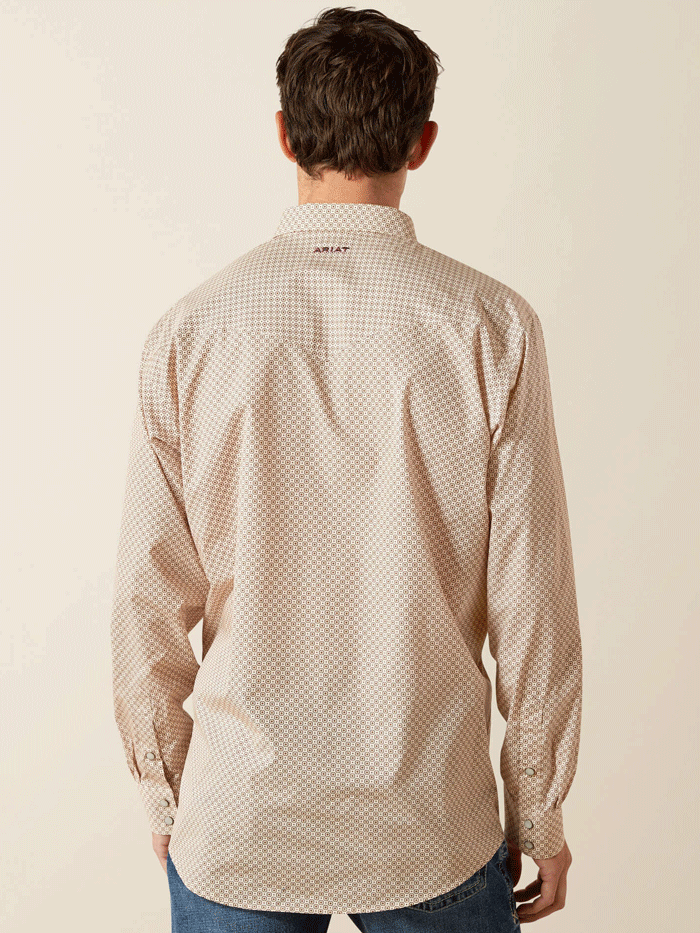 Ariat 10062353 Mens Wrinkle Free Eddie Classic Fit Shirt Off White Natural front view. If you need any assistance with this item or the purchase of this item please call us at five six one seven four eight eight eight zero one Monday through Saturday 10:00a.m EST to 8:00 p.m EST
