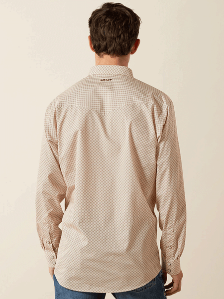 Ariat 10062353 Mens Wrinkle Free Eddie Classic Fit Shirt Off White Natural back view. If you need any assistance with this item or the purchase of this item please call us at five six one seven four eight eight eight zero one Monday through Saturday 10:00a.m EST to 8:00 p.m EST
