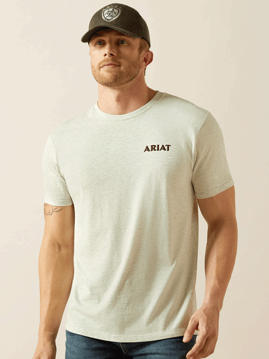Ariat 10062412 Mens Straight Shooter T-Shirt Oatmeal Heather front view. If you need any assistance with this item or the purchase of this item please call us at five six one seven four eight eight eight zero one Monday through Saturday 10:00a.m EST to 8:00 p.m EST
