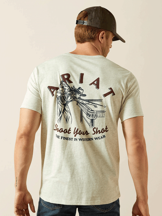 Ariat 10062412 Mens Straight Shooter T-Shirt Oatmeal Heather back view. If you need any assistance with this item or the purchase of this item please call us at five six one seven four eight eight eight zero one Monday through Saturday 10:00a.m EST to 8:00 p.m EST
