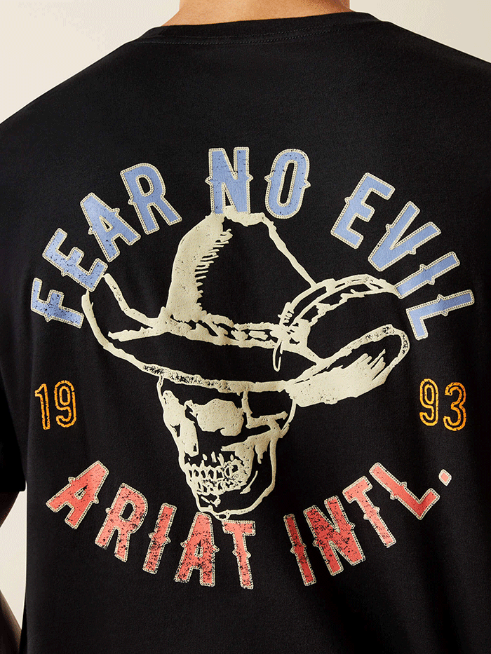 Ariat 10062423 Mens Stitched Skull T-Shirt Black back view. If you need any assistance with this item or the purchase of this item please call us at five six one seven four eight eight eight zero one Monday through Saturday 10:00a.m EST to 8:00 p.m EST