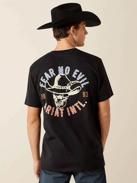 Ariat 10062423 Mens Stitched Skull T-Shirt Black back view. If you need any assistance with this item or the purchase of this item please call us at five six one seven four eight eight eight zero one Monday through Saturday 10:00a.m EST to 8:00 p.m EST