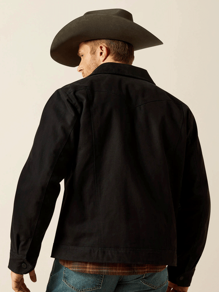 Ariat 10062438 Mens Canvas Rancher Jacket Black back view. If you need any assistance with this item or the purchase of this item please call us at five six one seven four eight eight eight zero one Monday through Saturday 10:00a.m EST to 8:00 p.m EST