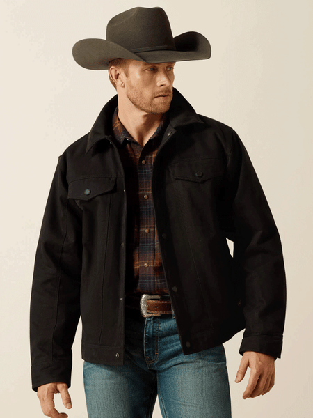 Ariat 10062438 Mens Canvas Rancher Jacket Black front view. If you need any assistance with this item or the purchase of this item please call us at five six one seven four eight eight eight zero one Monday through Saturday 10:00a.m EST to 8:00 p.m EST