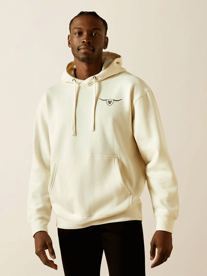 Ariat 10062499 Mens Shield Steerhead Hoodie Oatmeal back view. If you need any assistance with this item or the purchase of this item please call us at five six one seven four eight eight eight zero one Monday through Saturday 10:00a.m EST to 8:00 p.m EST