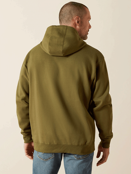 Ariat 10062501 Mens Embossed Logo Hoodie Winter Moss back view. If you need any assistance with this item or the purchase of this item please call us at five six one seven four eight eight eight zero one Monday through Saturday 10:00a.m EST to 8:00 p.m EST