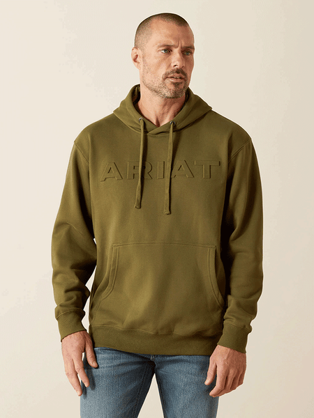 Ariat 10062501 Mens Embossed Logo Hoodie Winter Moss front view. 