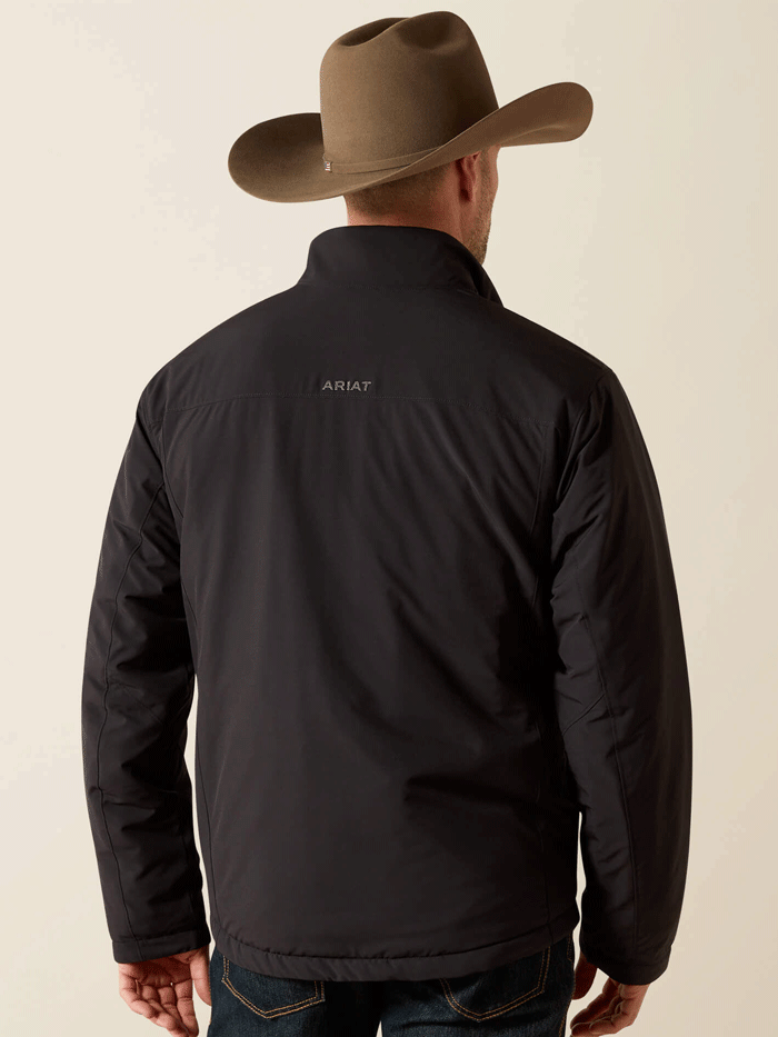 Ariat 10062508 Mens Pioneer StretchShell Jacket Black front view. If you need any assistance with this item or the purchase of this item please call us at five six one seven four eight eight eight zero one Monday through Saturday 10:00a.m EST to 8:00 p.m EST