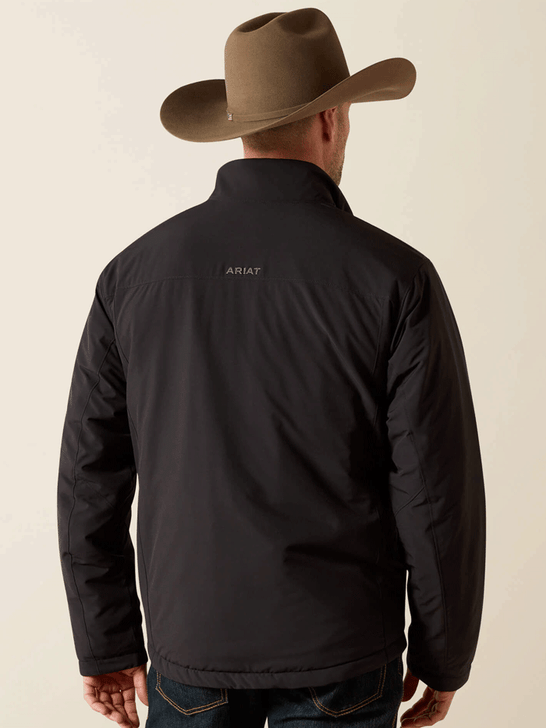 Ariat 10062508 Mens Pioneer StretchShell Jacket Black back view. If you need any assistance with this item or the purchase of this item please call us at five six one seven four eight eight eight zero one Monday through Saturday 10:00a.m EST to 8:00 p.m EST