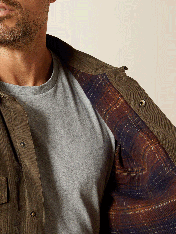 Ariat 10062519 Mens Retro Corduroy Shirt Jacket Dark Green front view. If you need any assistance with this item or the purchase of this item please call us at five six one seven four eight eight eight zero one Monday through Saturday 10:00a.m EST to 8:00 p.m EST
