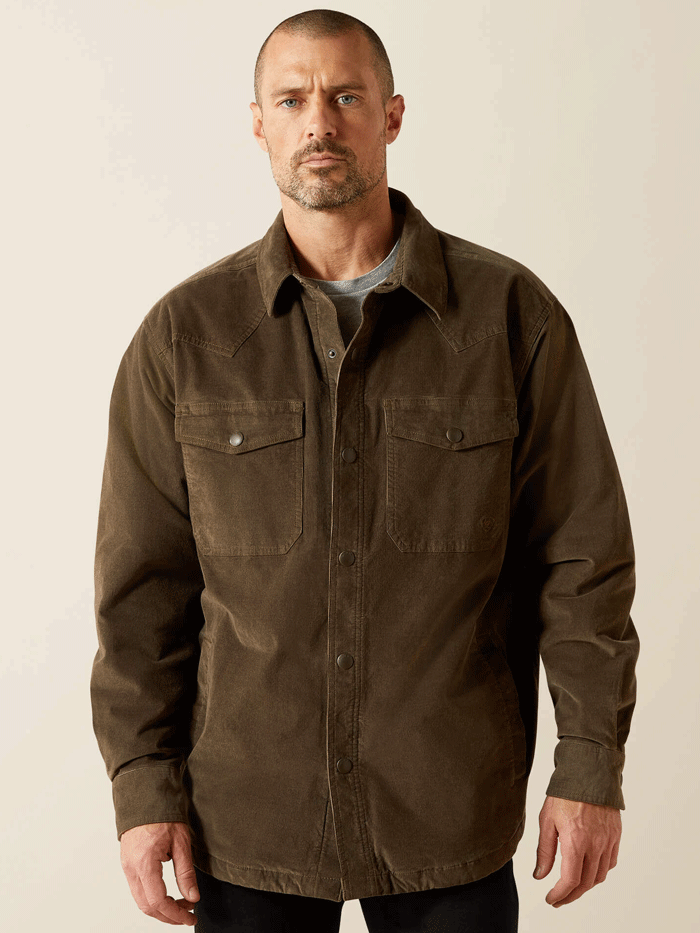 Ariat 10062519 Mens Retro Corduroy Shirt Jacket Dark Green front view. If you need any assistance with this item or the purchase of this item please call us at five six one seven four eight eight eight zero one Monday through Saturday 10:00a.m EST to 8:00 p.m EST
