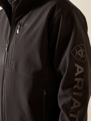 Ariat 10062580 Mens Logo Softshell Jacket Phantom sleeve view. If you need any assistance with this item or the purchase of this item please call us at five six one seven four eight eight eight zero one Monday through Saturday 10:00a.m EST to 8:00 p.m EST