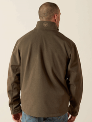 Ariat 10062584 Mens Logo Softshell Jacket Earth Green Heather back view. If you need any assistance with this item or the purchase of this item please call us at five six one seven four eight eight eight zero one Monday through Saturday 10:00a.m EST to 8:00 p.m EST