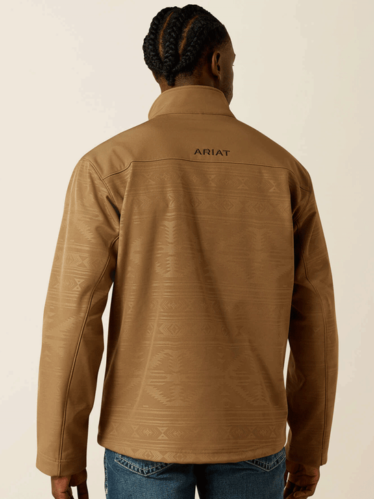 Ariat 10062599 Mens Vernon Softshell Jacket Khaki Southwest back view. If you need any assistance with this item or the purchase of this item please call us at five six one seven four eight eight eight zero one Monday through Saturday 10:00a.m EST to 8:00 p.m EST
