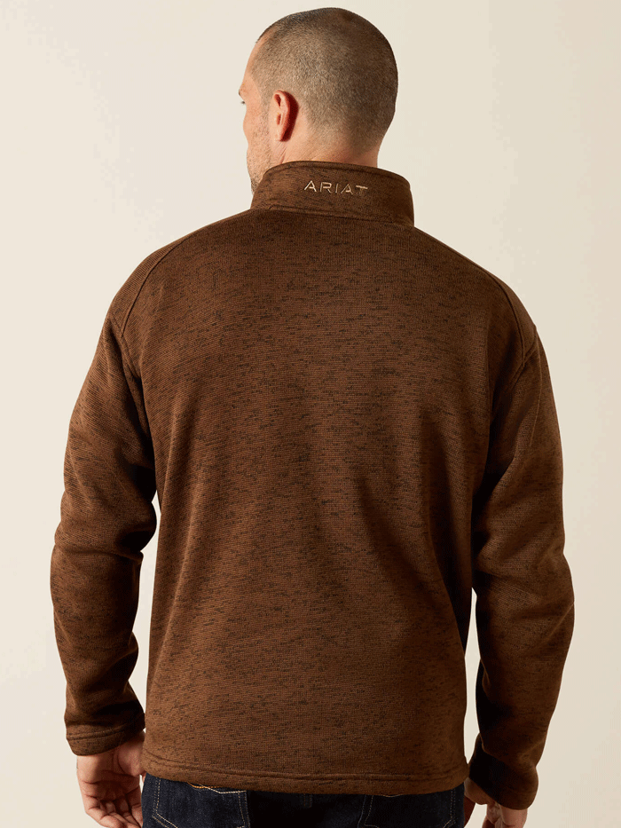 Ariat 10062619 Mens Caldwell Logo 1/4 Zip Sweater Carafe front view. If you need any assistance with this item or the purchase of this item please call us at five six one seven four eight eight eight zero one Monday through Saturday 10:00a.m EST to 8:00 p.m EST