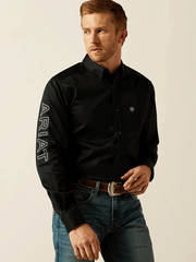 Ariat 10062659 Mens Team Logo Twill Fitted Shirt Black front view. If you need any assistance with this item or the purchase of this item please call us at five six one seven four eight eight eight zero one Monday through Saturday 10:00a.m EST to 8:00 p.m EST