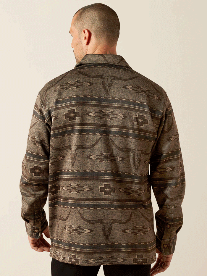 Ariat 10062681 Mens Caldwell Printed Shirt Jacket Beige front view. If you need any assistance with this item or the purchase of this item please call us at five six one seven four eight eight eight zero one Monday through Saturday 10:00a.m EST to 8:00 p.m EST