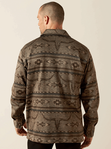 Ariat 10062681 Mens Caldwell Printed Shirt Jacket Beige back view. If you need any assistance with this item or the purchase of this item please call us at five six one seven four eight eight eight zero one Monday through Saturday 10:00a.m EST to 8:00 p.m EST