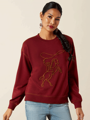 Ariat 10062799 Womens Lasso Sweatshirt Cabarnet Burgundy front view. If you need any assistance with this item or the purchase of this item please call us at five six one seven four eight eight eight zero one Monday through Saturday 10:00a.m EST to 8:00 p.m EST