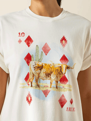Ariat 10062805 Womens Aces T-Shirt Papyrus Ivory front close up view. If you need any assistance with this item or the purchase of this item please call us at five six one seven four eight eight eight zero one Monday through Saturday 10:00a.m EST to 8:00 p.m EST