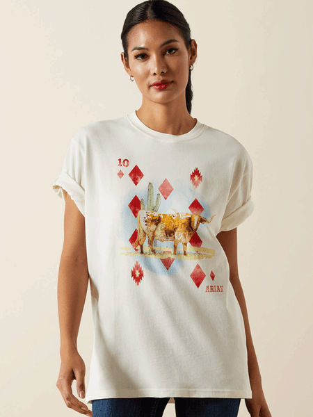Ariat 10062805 Womens Aces T-Shirt Papyrus Ivory front view. If you need any assistance with this item or the purchase of this item please call us at five six one seven four eight eight eight zero one Monday through Saturday 10:00a.m EST to 8:00 p.m EST