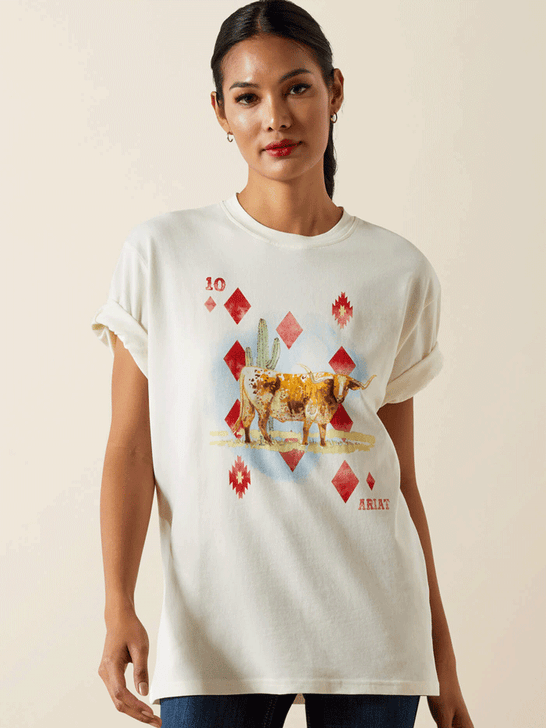 Ariat 10062805 Womens Aces T-Shirt Papyrus Ivory front view. If you need any assistance with this item or the purchase of this item please call us at five six one seven four eight eight eight zero one Monday through Saturday 10:00a.m EST to 8:00 p.m EST