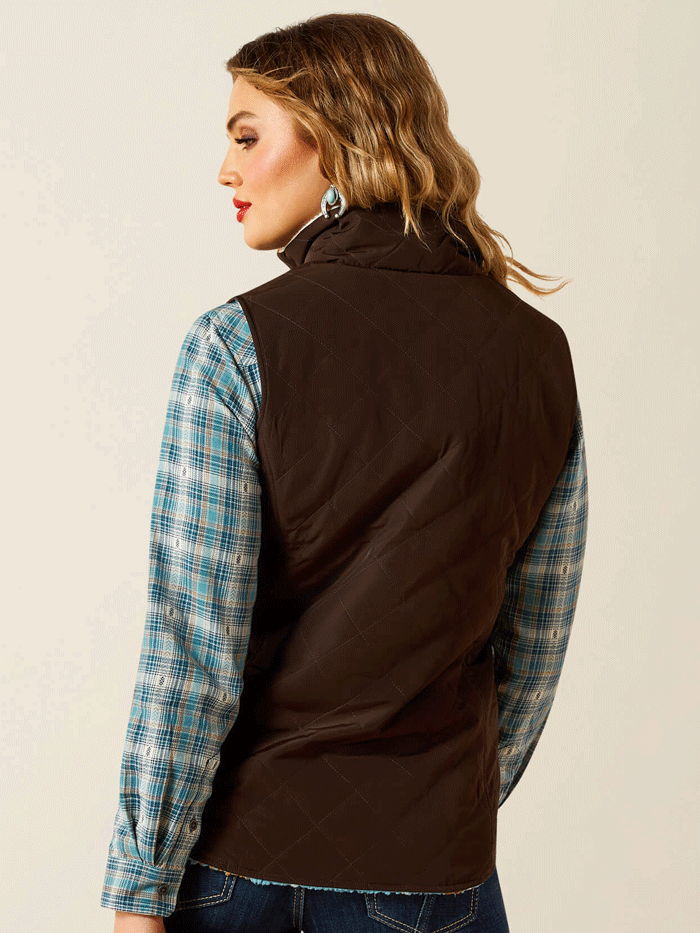 Ariat 10062816 Womens Dilon 2.0 Reversible Insulated Vest Dark Brown front view. If you need any assistance with this item or the purchase of this item please call us at five six one seven four eight eight eight zero one Monday through Saturday 10:00a.m EST to 8:00 p.m EST 