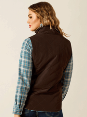 Ariat 10062816 Womens Dilon 2.0 Reversible Insulated Vest Dark Brown back view. If you need any assistance with this item or the purchase of this item please call us at five six one seven four eight eight eight zero one Monday through Saturday 10:00a.m EST to 8:00 p.m EST