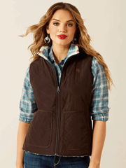 Ariat 10062816 Womens Dilon 2.0 Reversible Insulated Vest Dark Brown front view. If you need any assistance with this item or the purchase of this item please call us at five six one seven four eight eight eight zero one Monday through Saturday 10:00a.m EST to 8:00 p.m EST 