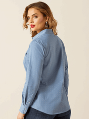 Ariat 10062840 Womens Merchant Western Shirt Light Blue back view. If you need any assistance with this item or the purchase of this item please call us at five six one seven four eight eight eight zero one Monday through Saturday 10:00a.m EST to 8:00 p.m EST