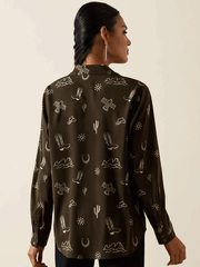 Ariat 10062904 Womens Layla Print Homestyle Shirt Olive back view. If you need any assistance with this item or the purchase of this item please call us at five six one seven four eight eight eight zero one Monday through Saturday 10:00a.m EST to 8:00 p.m EST