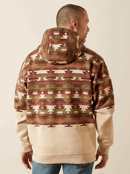 Ariat 10062906 Mens Color Block Hoodie Oatmeal Southwest back view. If you need any assistance with this item or the purchase of this item please call us at five six one seven four eight eight eight zero one Monday through Saturday 10:00a.m EST to 8:00 p.m EST