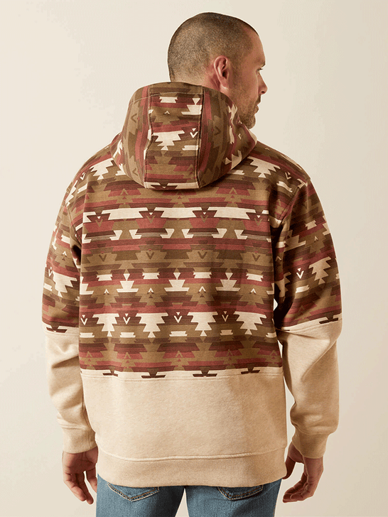 Ariat 10062906 Mens Color Block Hoodie Oatmeal Southwest back view. If you need any assistance with this item or the purchase of this item please call us at five six one seven four eight eight eight zero one Monday through Saturday 10:00a.m EST to 8:00 p.m EST