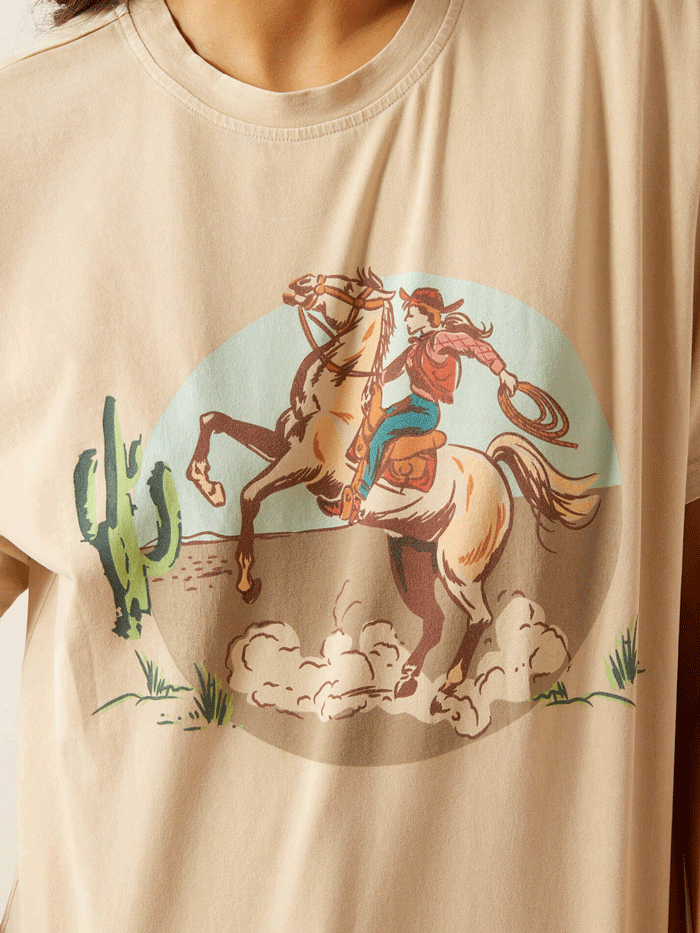 Ariat 10062916 Womens Ride On T-Shirt Natural front view. If you need any assistance with this item or the purchase of this item please call us at five six one seven four eight eight eight zero one Monday through Saturday 10:00a.m EST to 8:00 p.m EST
