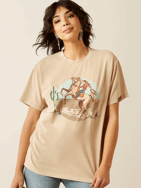 Ariat 10062916 Womens Ride On T-Shirt Natural front view. If you need any assistance with this item or the purchase of this item please call us at five six one seven four eight eight eight zero one Monday through Saturday 10:00a.m EST to 8:00 p.m EST
