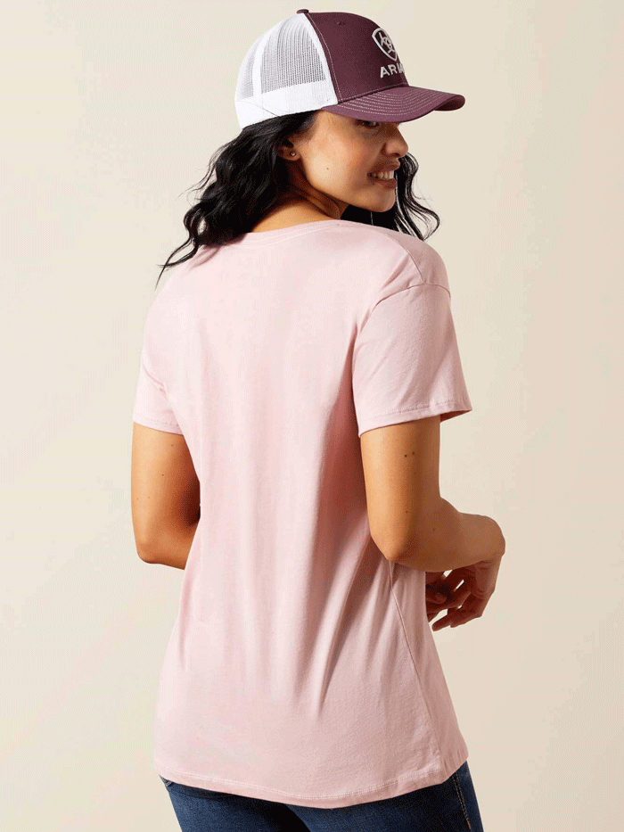 Ariat 10063761 Womens Spur Script T-Shirt Dusty Pink front view. If you need any assistance with this item or the purchase of this item please call us at five six one seven four eight eight eight zero one Monday through Saturday 10:00a.m EST to 8:00 p.m EST
