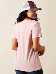 Ariat 10063761 Womens Spur Script T-Shirt Dusty Pink back view. If you need any assistance with this item or the purchase of this item please call us at five six one seven four eight eight eight zero one Monday through Saturday 10:00a.m EST to 8:00 p.m EST