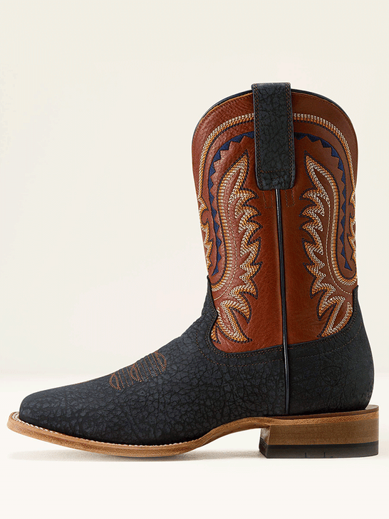 Ariat 10063784 Mens Rock Ridge Wide Square Toe Western Boot Navy Bison side view. If you need any assistance with this item or the purchase of this item please call us at five six one seven four eight eight eight zero one Monday through Saturday 10:00a.m EST to 8:00 p.m EST