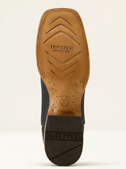 Ariat 10063784 Mens Rock Ridge Wide Square Toe Western Boot Navy Bison sole view. If you need any assistance with this item or the purchase of this item please call us at five six one seven four eight eight eight zero one Monday through Saturday 10:00a.m EST to 8:00 p.m EST